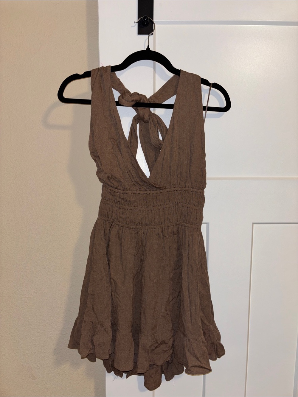 Brown Sleeveless Tie-Back Summer Dress